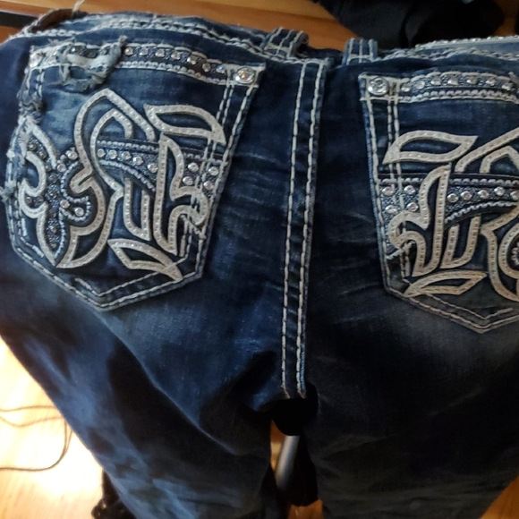 Rock Revival Blue Boot Cut Jeans with White Embroidery